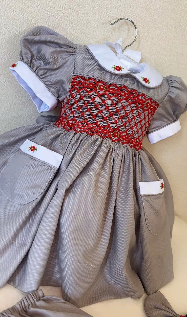 Grey & red deluxe dress