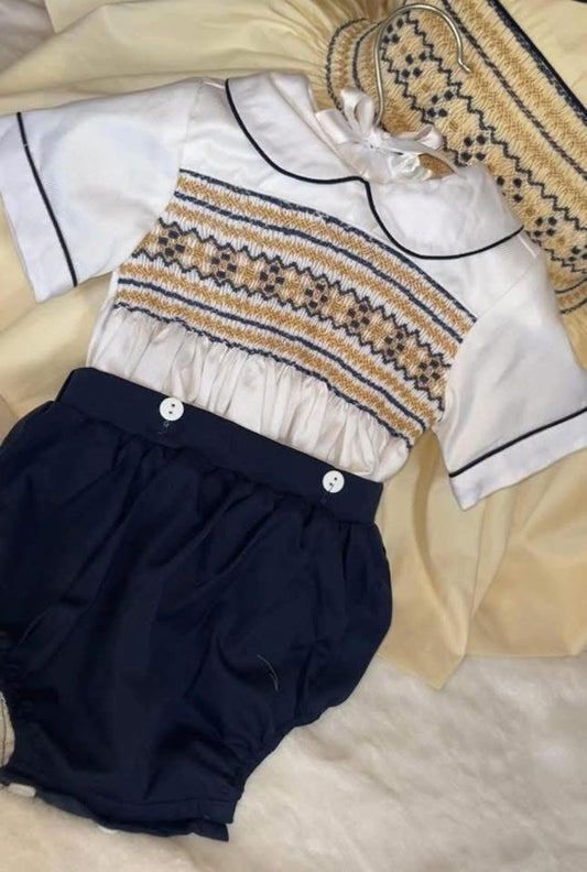 Gold & navy boy smock
