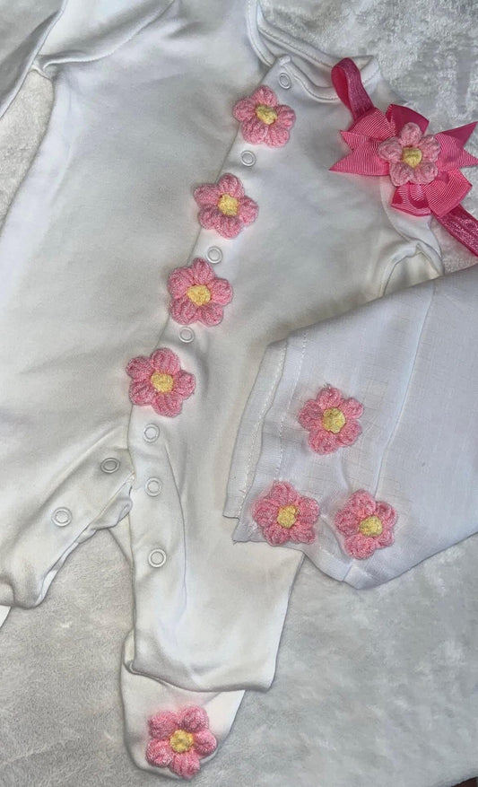 Crocheted baby grow set
