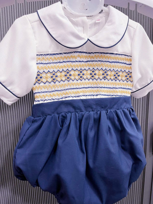 Gold & navy boy smock